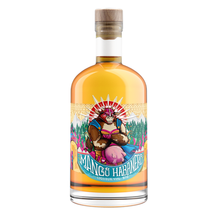 MaHa Shot mango habanero liqueur, 0.7 l bottle with the Bertha Libre luchador cow label